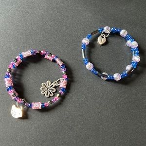 💕Blue and Pink Beaded Wire Bracelets with Charms